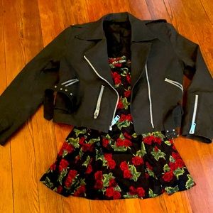 Betsy Johnson Petite Size floral velvet dress & matching Betsy Biker Jacket